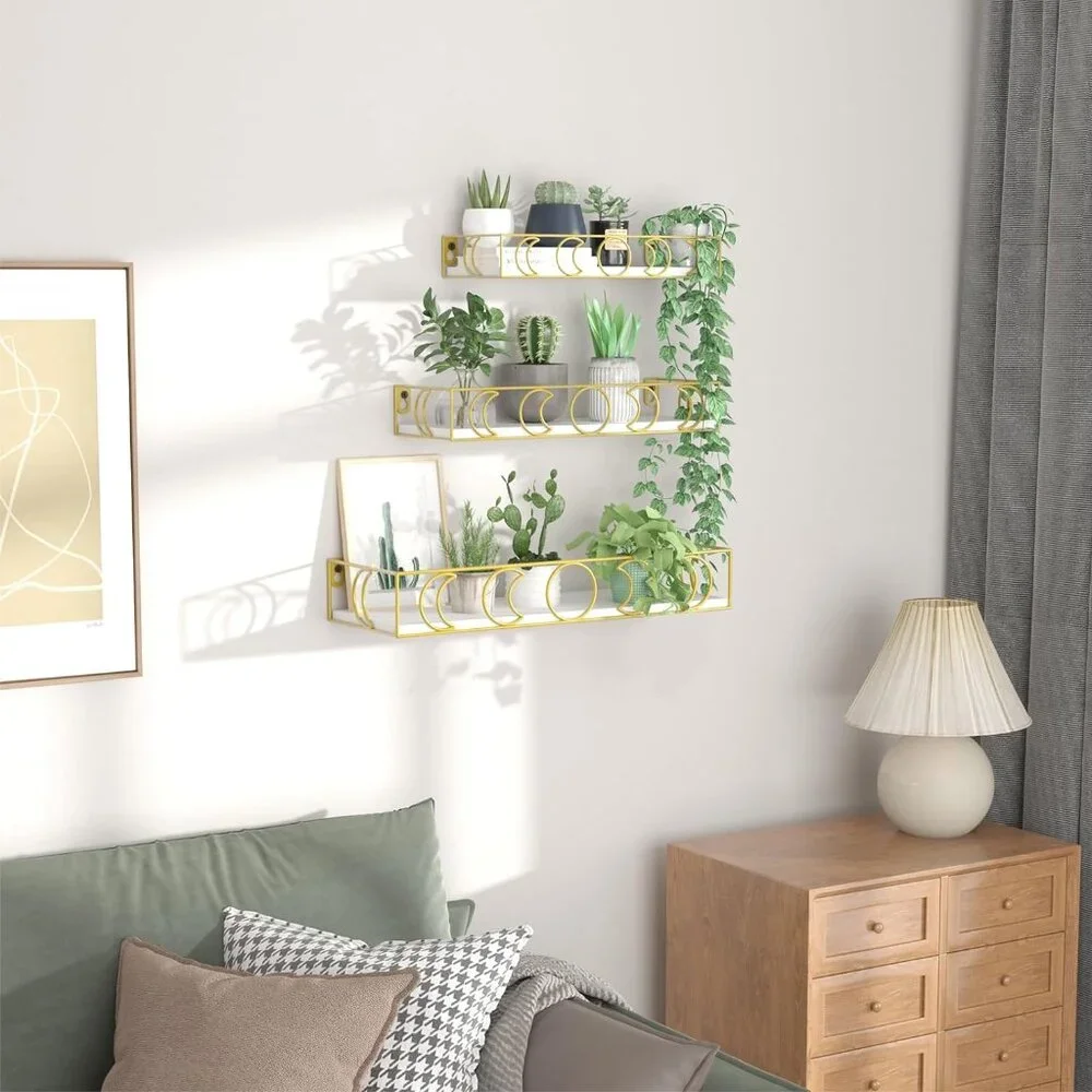 3 PC Set of Wall Shelves Gold Moon Phases Metal with White Shelves - NIB NEW $94